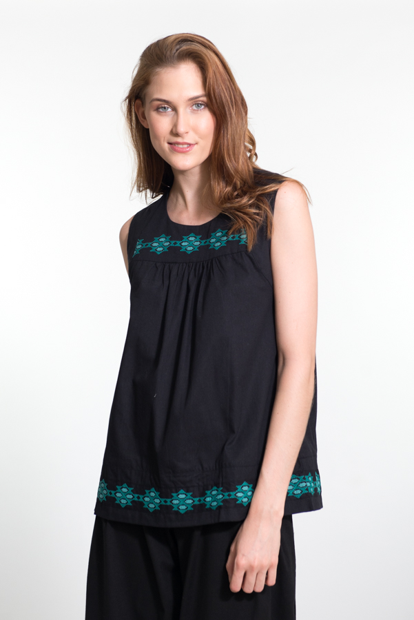 Assam Top - Black with Embroidery