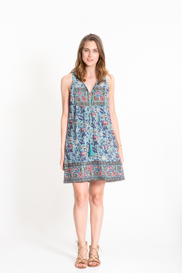 Jaipur Dress Short - Light Blue Block Print