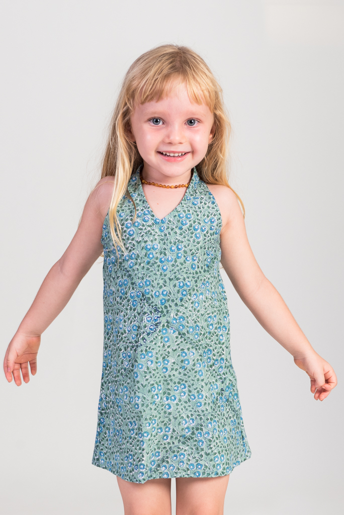 Kid's Panelop Dress - Blue Camomile