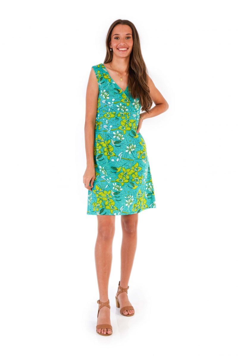womens Charly Dress - Morning Bloom Green front