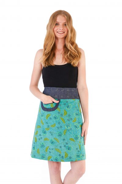 Womens New Energy Reversible Skirt Long - Bali Blue / Aztec Mustard front close