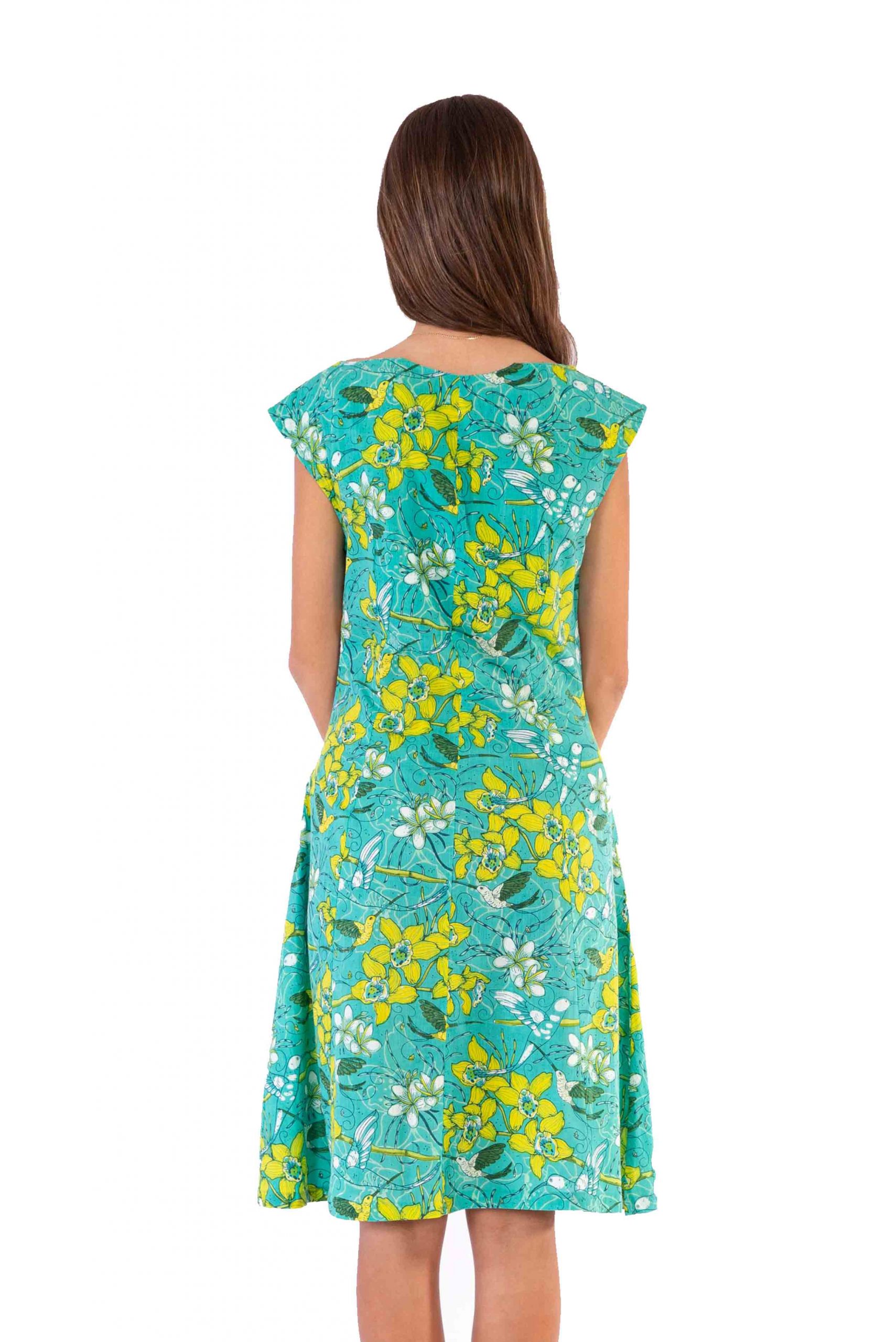 Womens Gracie Dress - Morning Bloom Green back close