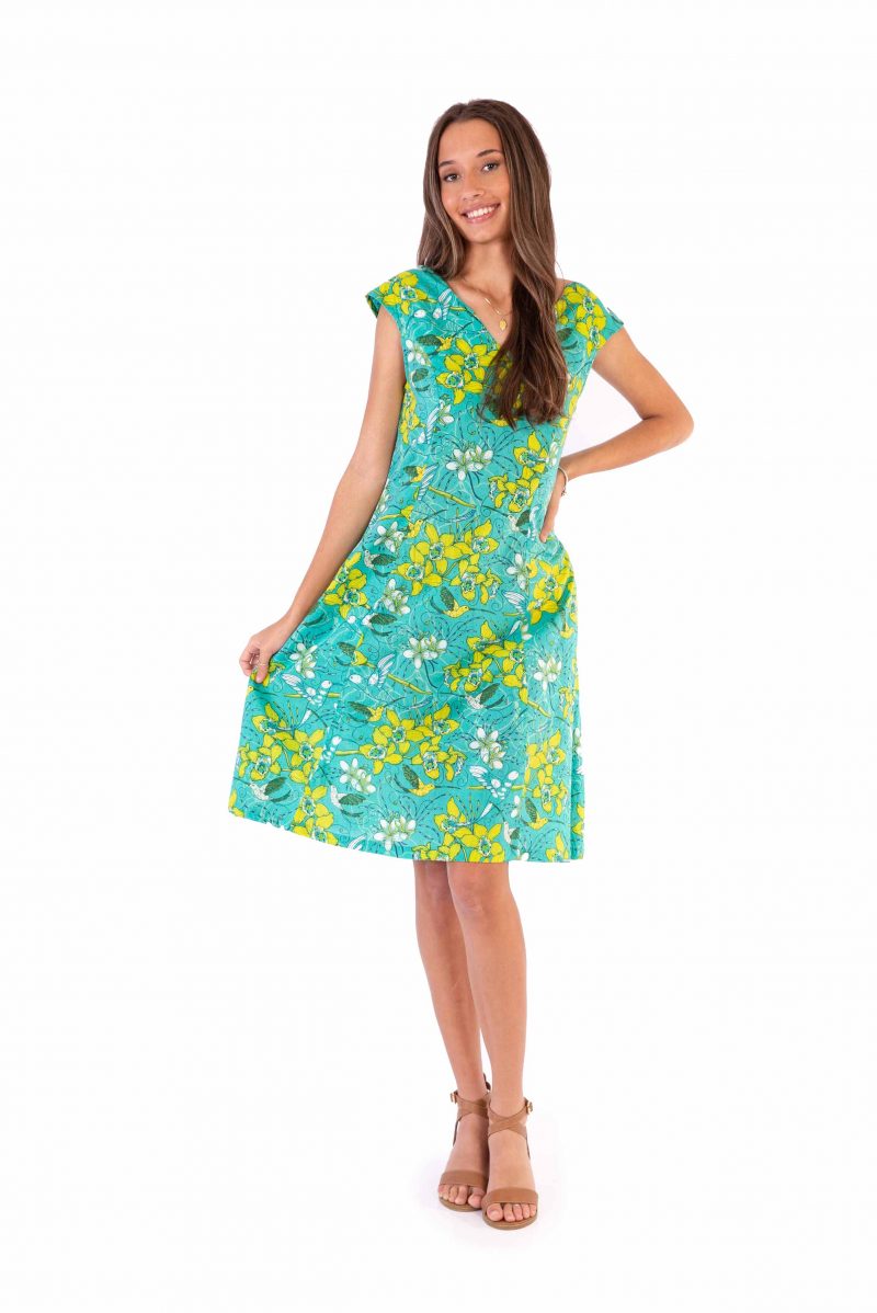 Womens Gracie Dress - Morning Bloom Green front