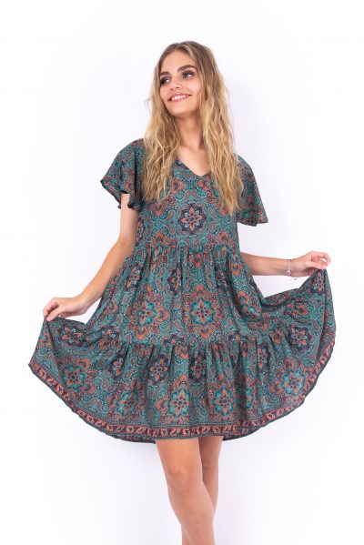 Ava Dress - Turquoise Orange