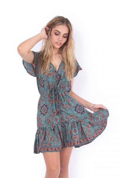 Laure Dress - Turquoise Orange