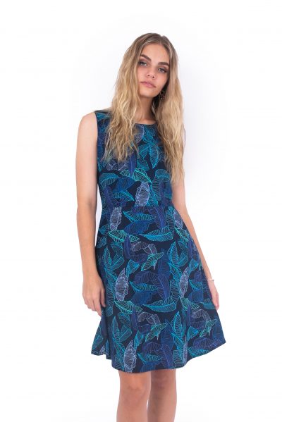 Lisa Dress - Navy Leaf