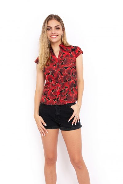 Sumi Top - Ginkgo Flower Red