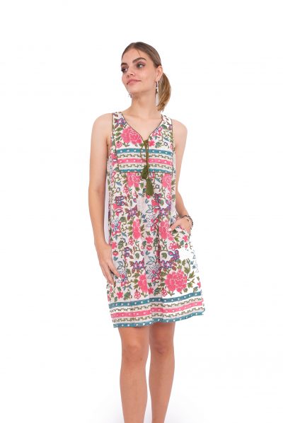 Jaipur Dress Short - Spring Flowers Block Print