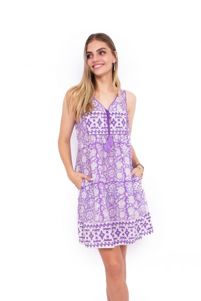 Jaipur Dress Short - Amethyst Block Print