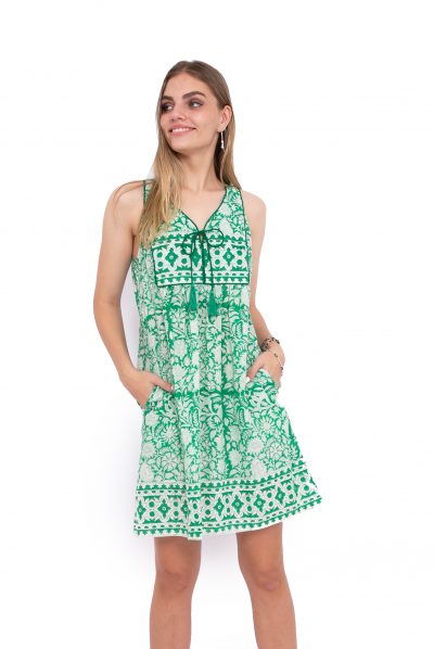 Jaipur Dress Short - Tropical Green Block Print