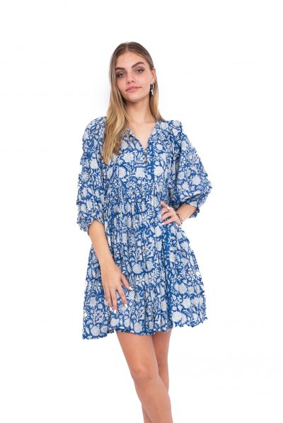 Kerala Dress - Cobalt Blue Block Print