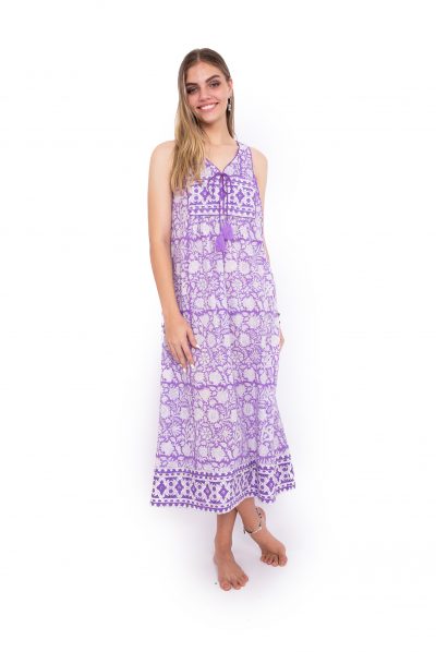 Jaipur Dress Long - Amethyst Block Print
