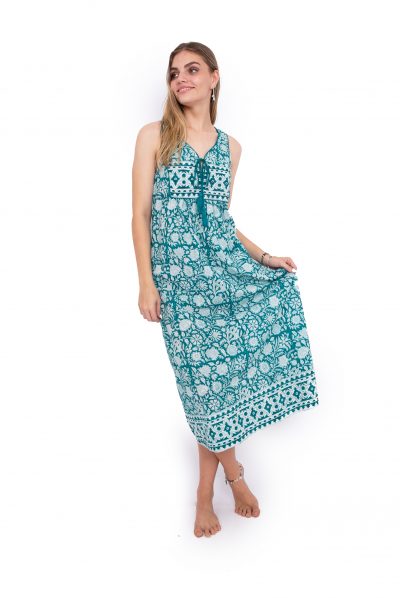 Jaipur Dress Long - Jade Block Print