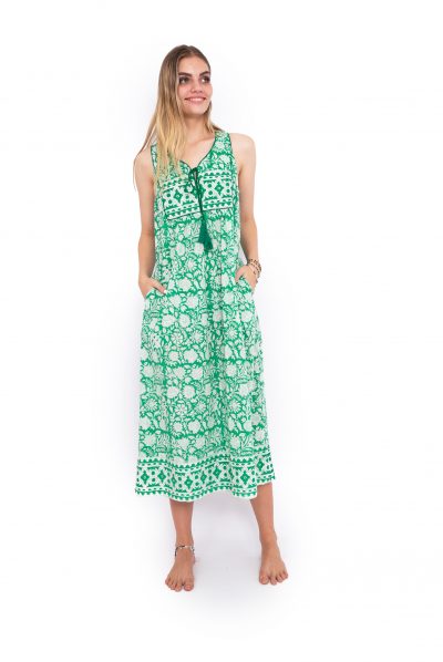 Jaipur Dress Long - Tropical Green Block Print