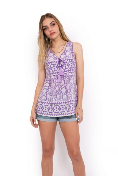 Jaipur Top - Amethyst Block Print