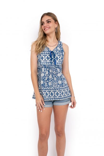 Jaipur Top - Cobalt Blue Block Print