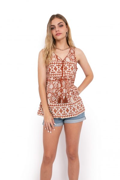 Jaipur Top - Ochre Block Print