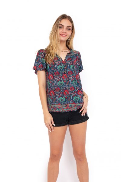 Goa Top - Green Red Flowers