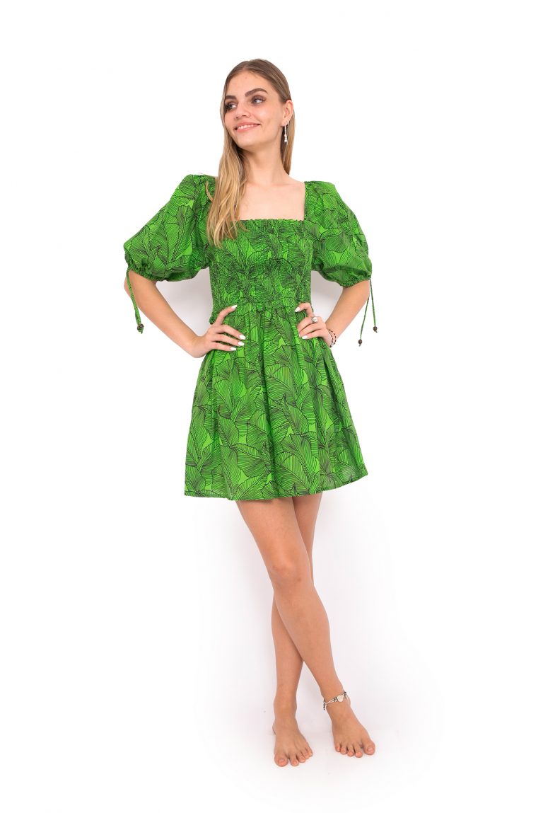 Katya Mini Dress Green Leaf OM Designs