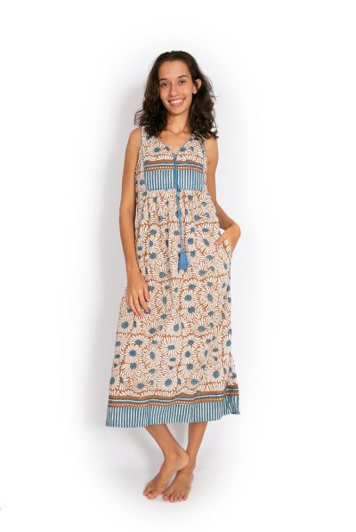 Jaipur Dress Long - Sunflower Block Print