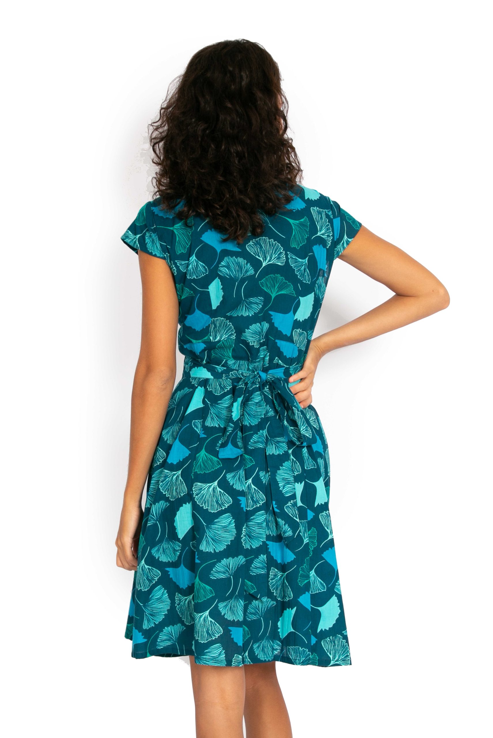 Rose Wrap Dress - Turquoise Ginkgo Garden - OM Designs
