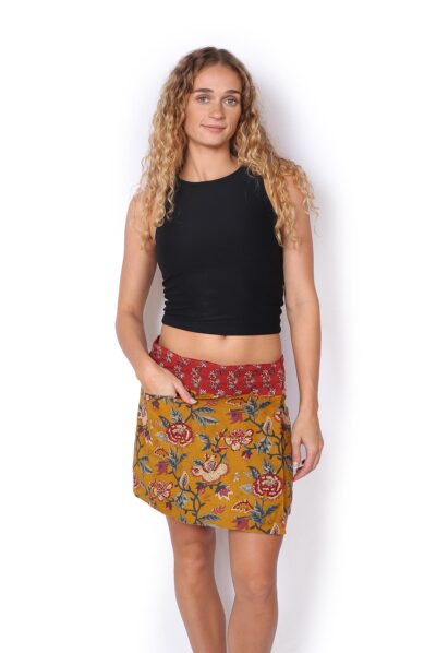 Liti Reversible Skirt - MUSTARD FLORALS / GREEN GARDEN