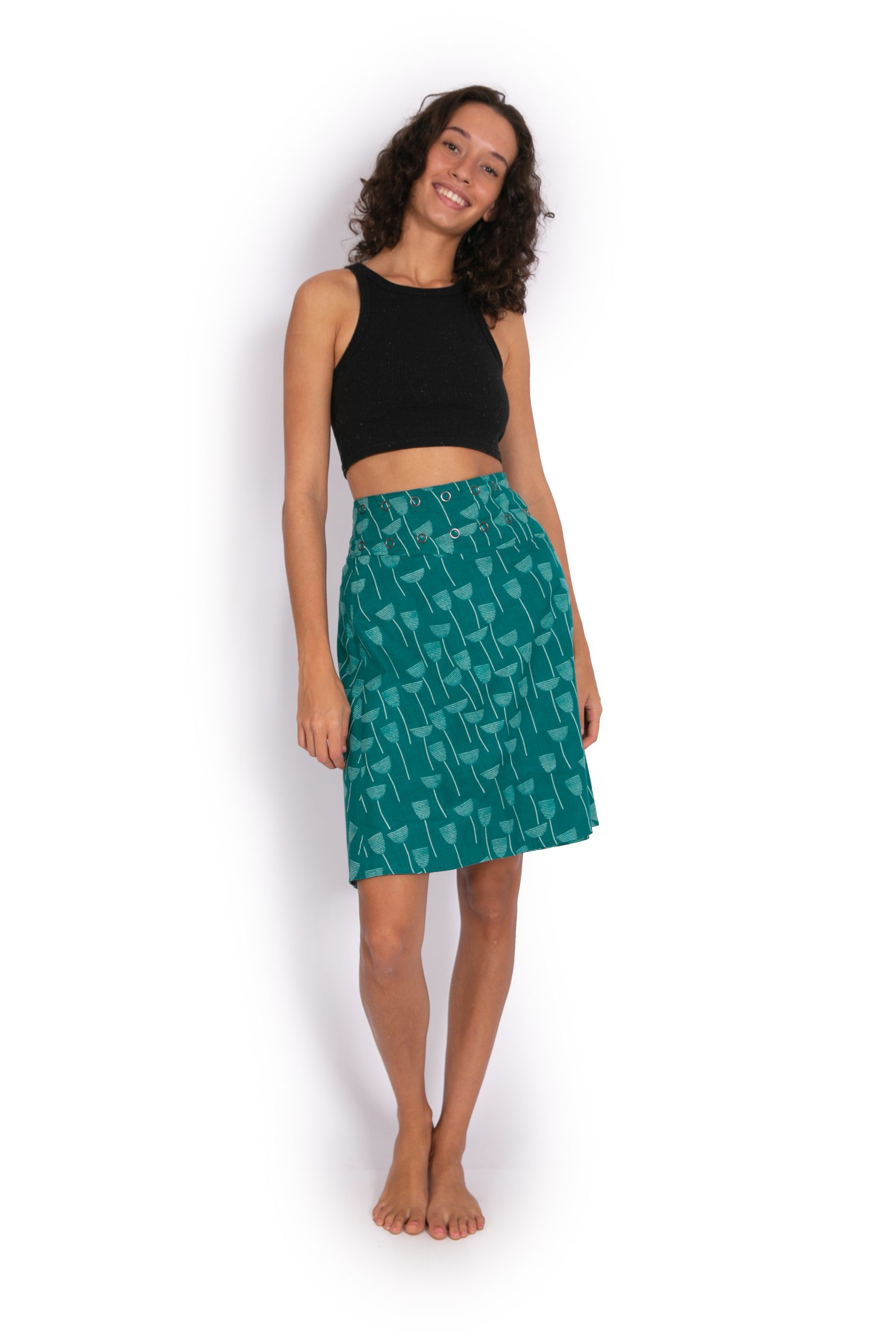 Chameleon Reversible Skirt - Jade Tulips / Navy Tulips - Image 2