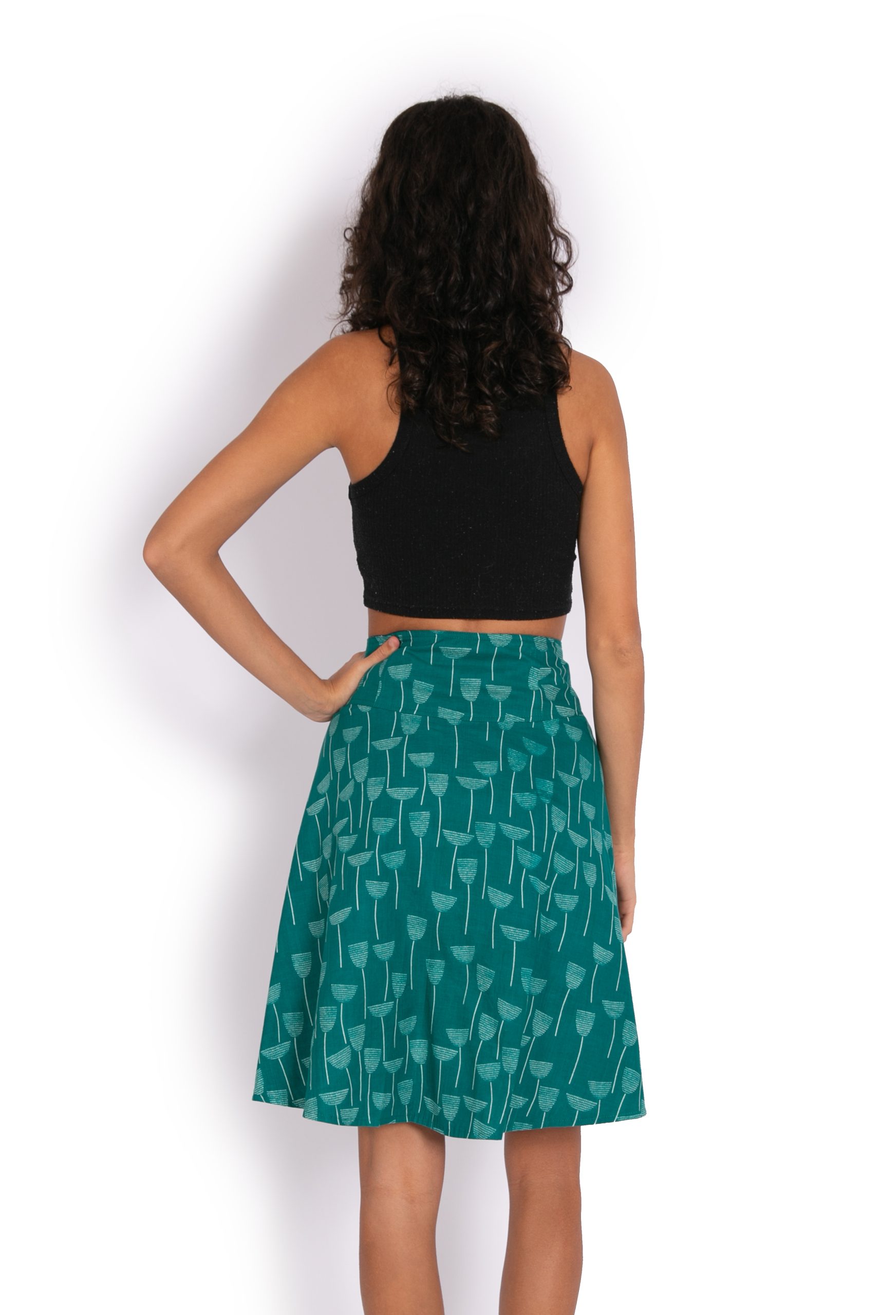 Chameleon Reversible Skirt - Jade Tulips / Navy Tulips - Image 3