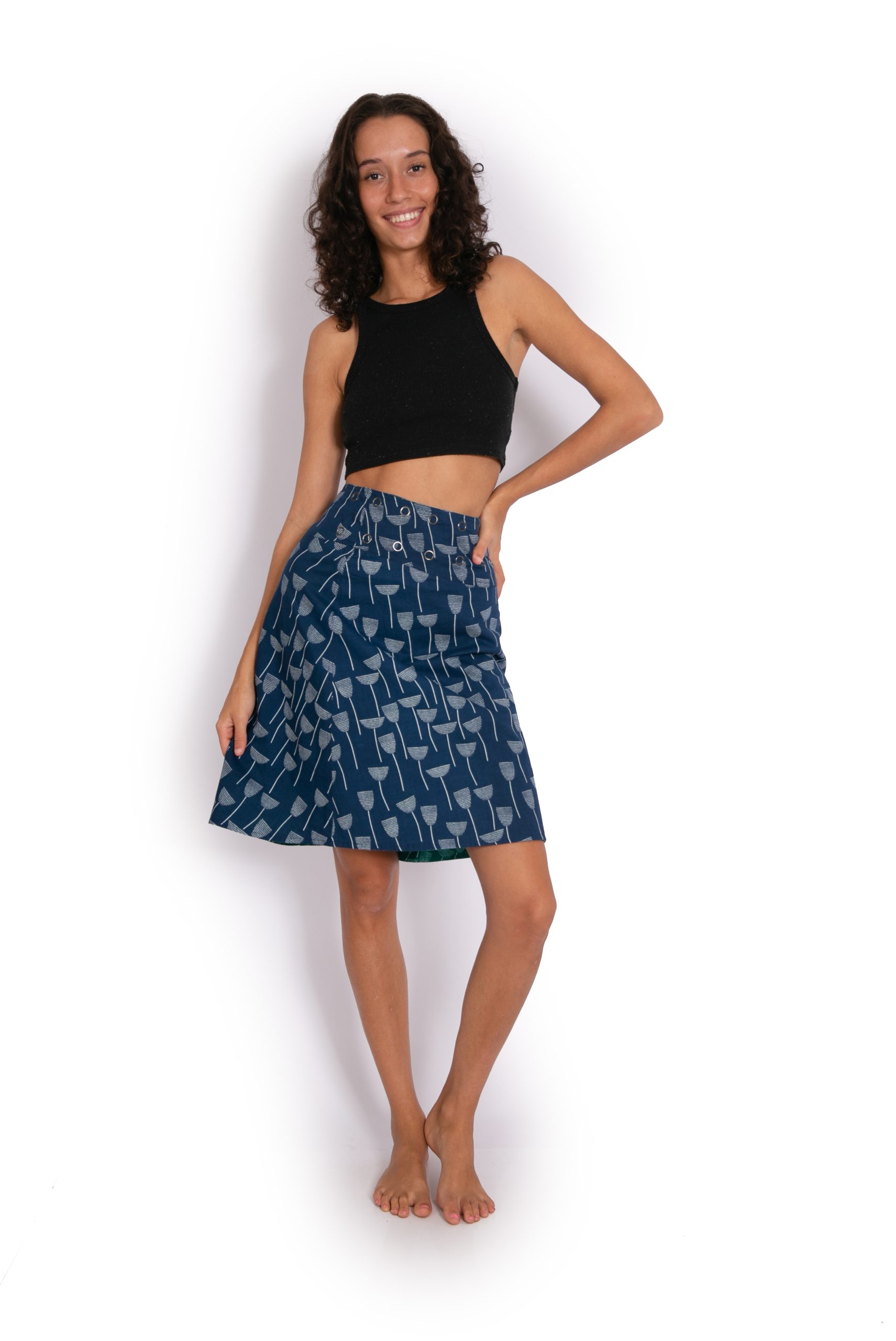 Chameleon Reversible Skirt - Jade Tulips / Navy Tulips - Image 5