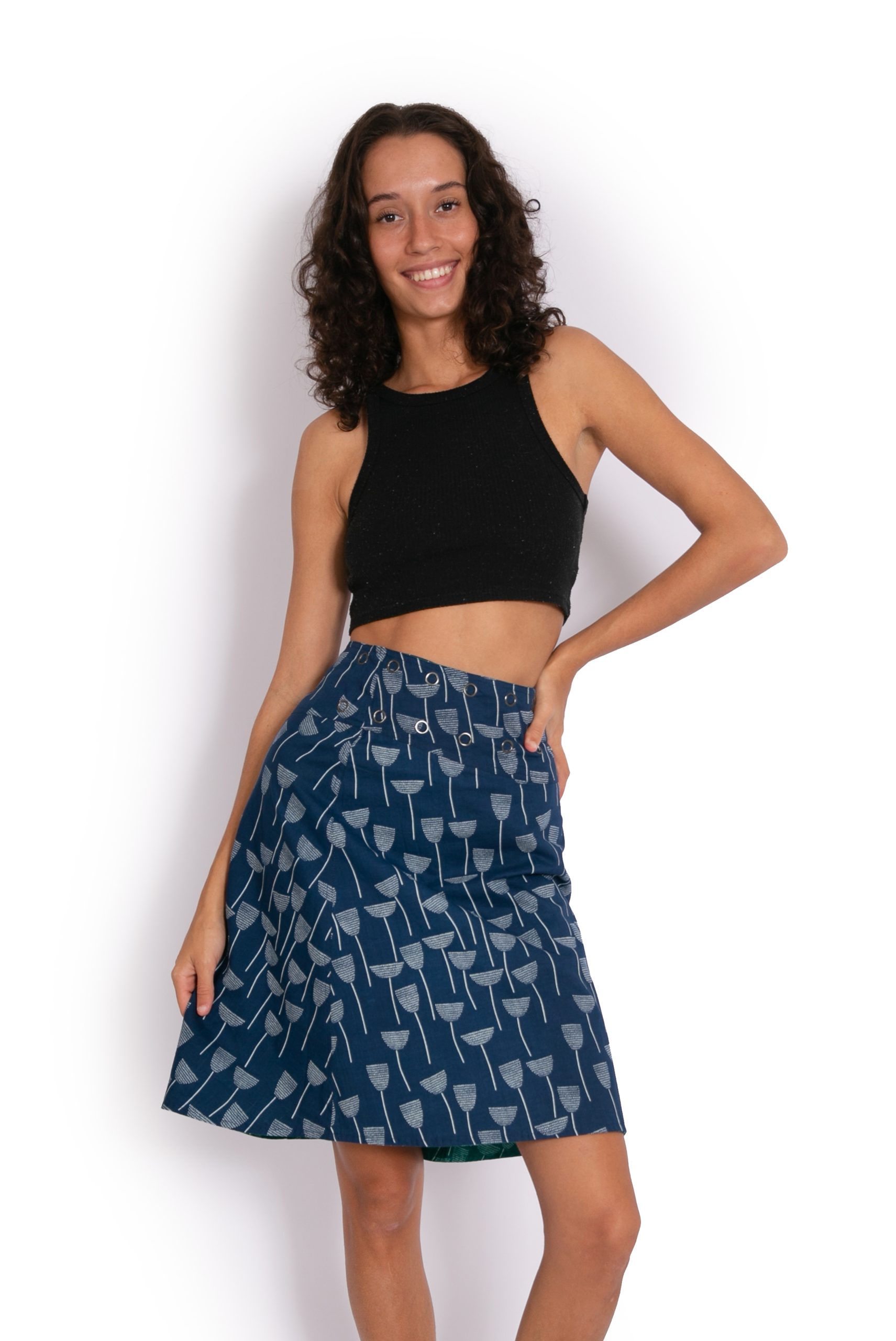 Chameleon Reversible Skirt - Jade Tulips / Navy Tulips - Image 4