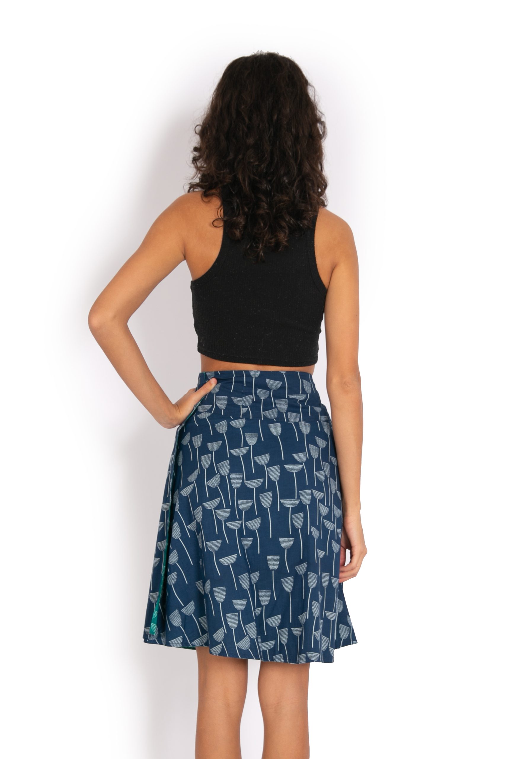 Chameleon Reversible Skirt - Jade Tulips / Navy Tulips - Image 6