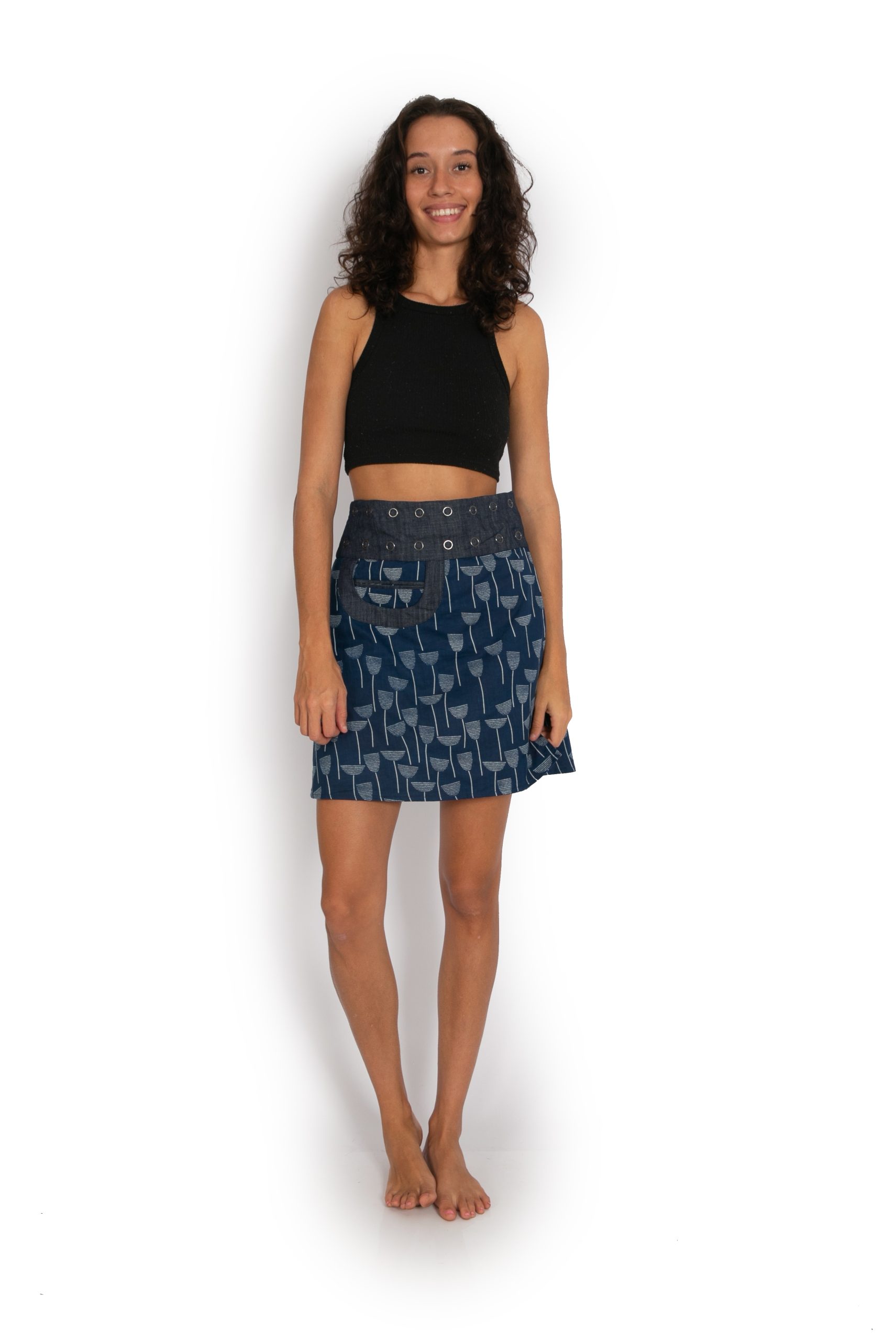 New Energy Reversible Skirt Short - Navy Tulips / Red Secret Garden - Image 2