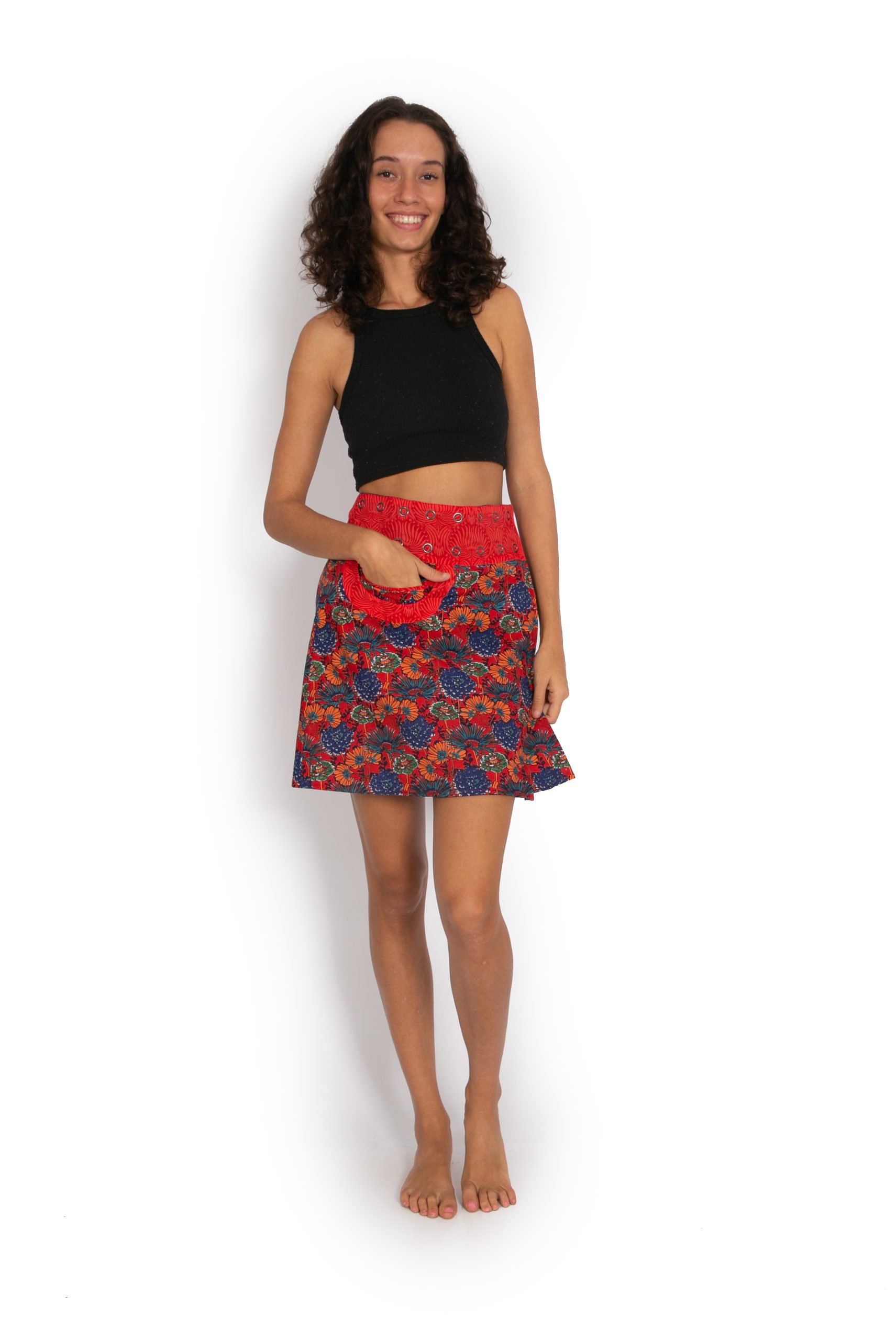New Energy Reversible Skirt Short - Navy Tulips / Red Secret Garden - Image 5