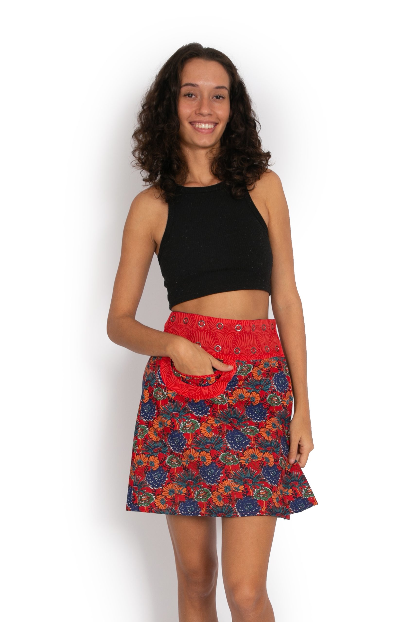 New Energy Reversible Skirt Short - Navy Tulips / Red Secret Garden - Image 4