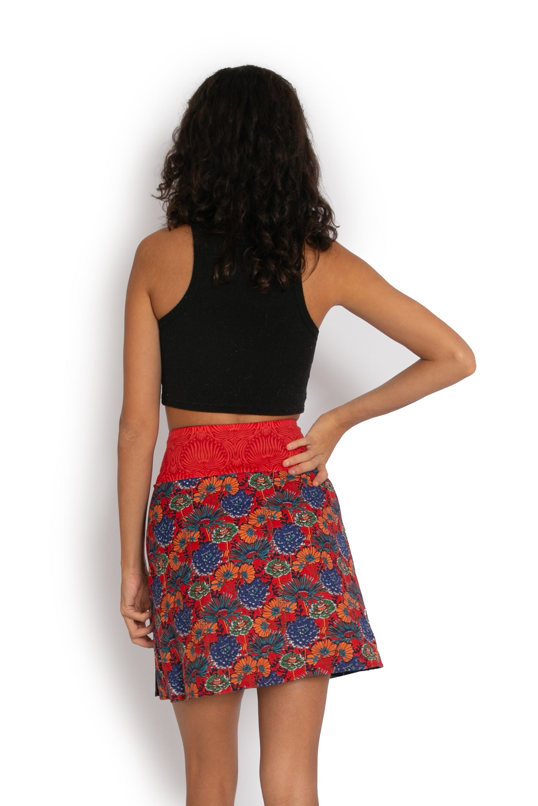 New Energy Reversible Skirt Short - Navy Tulips / Red Secret Garden - Image 6