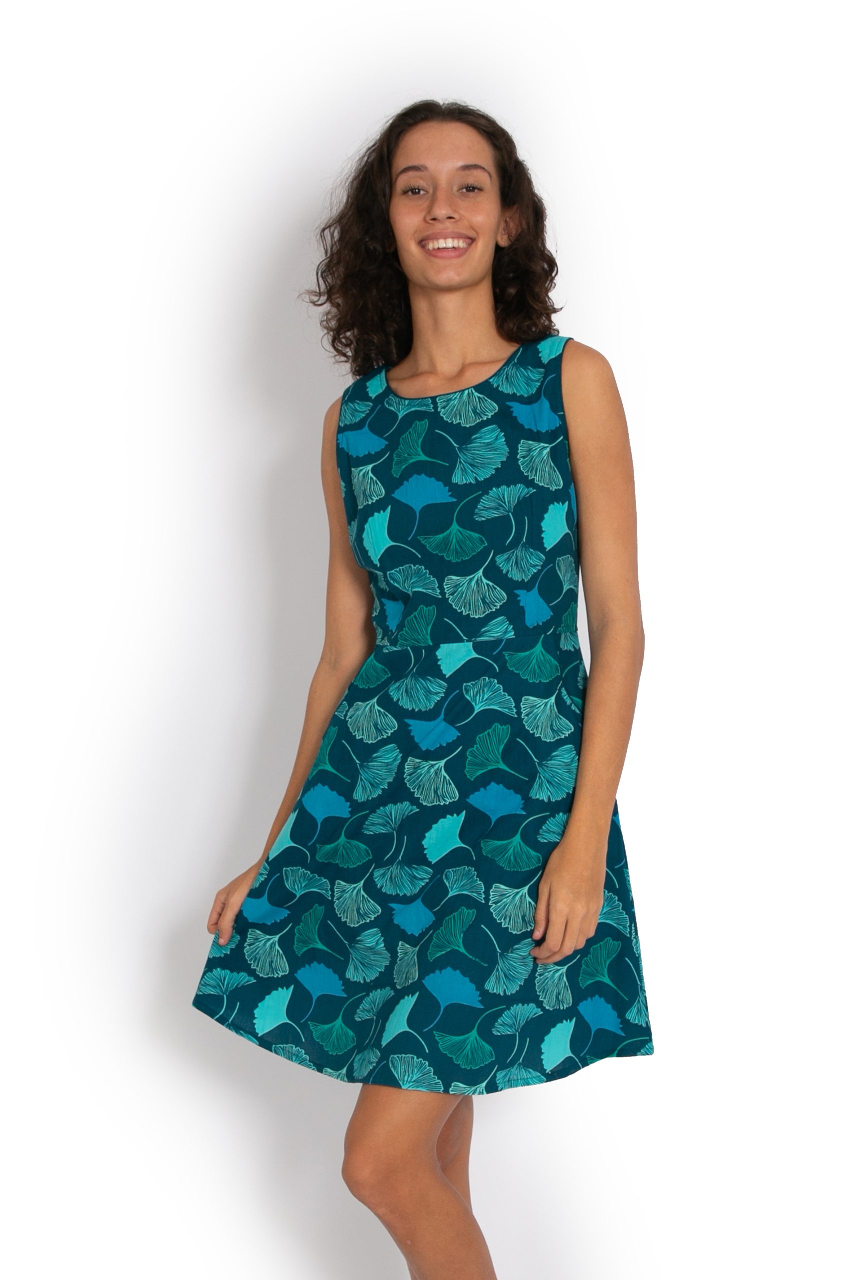 Lisa Dress - Turquoise Ginkgo Garden - OM Designs
