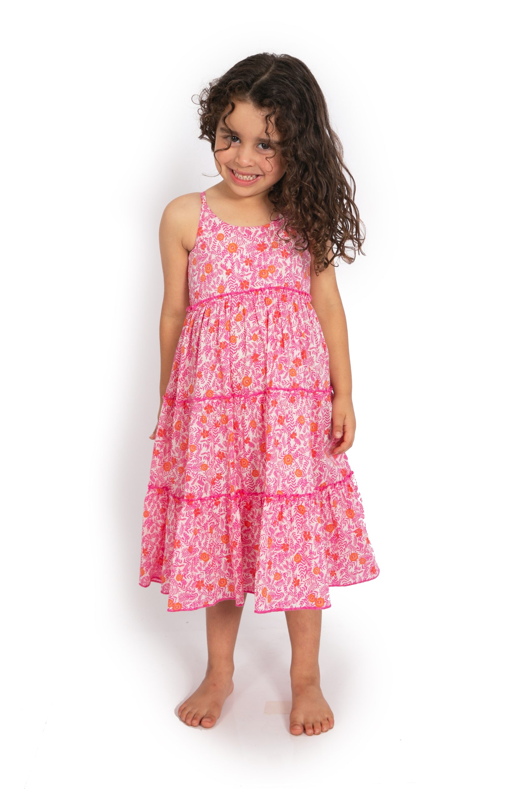 Kid's Sandra Dress - Pink Ferns - OM Designs