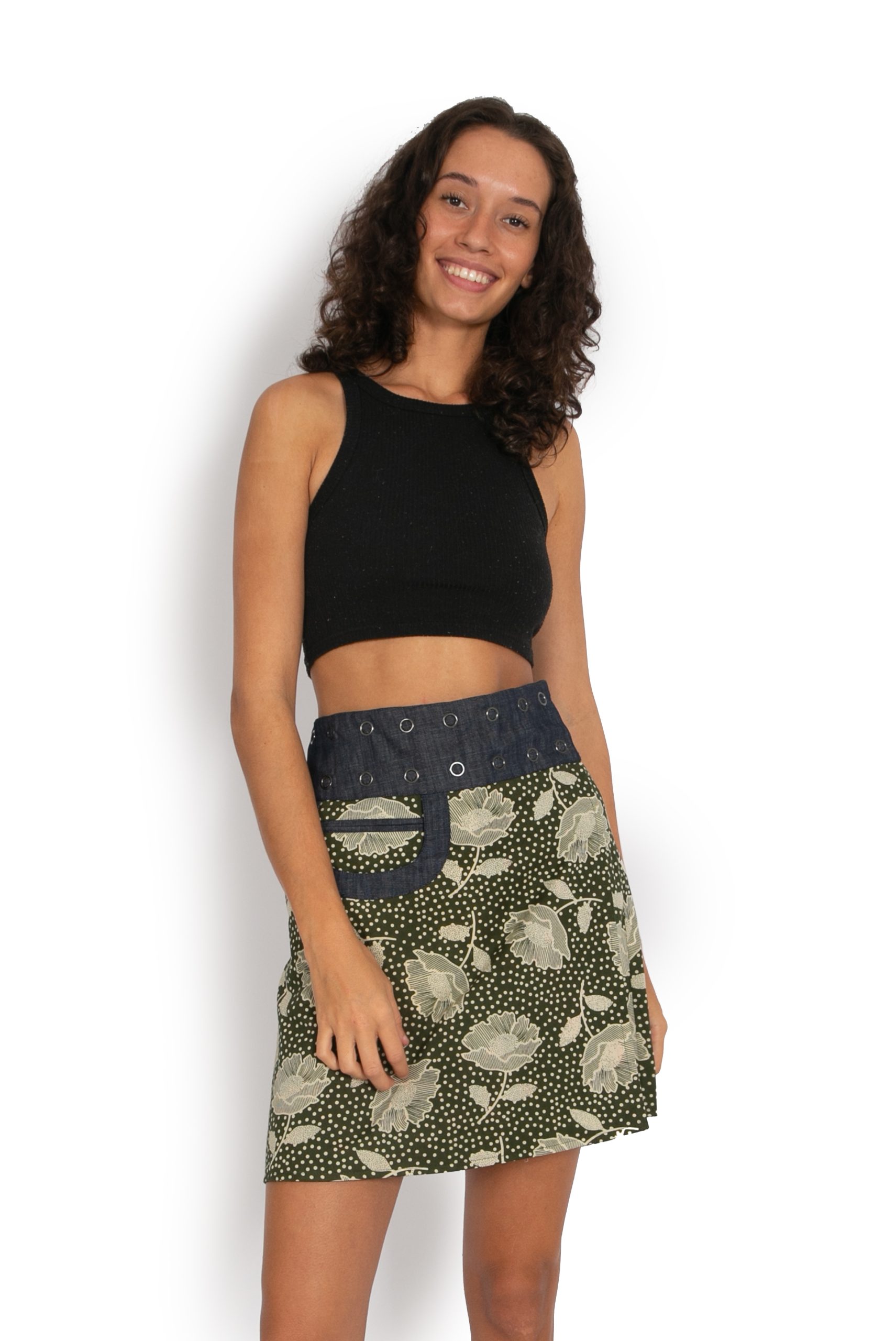 New Energy Reversible Skirt Short - Khaki Flower / Jungle Black
