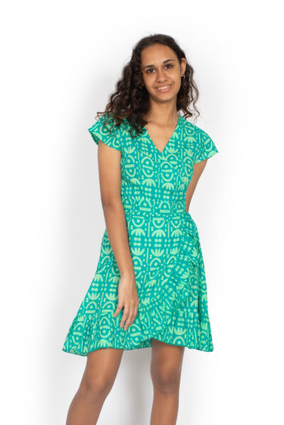 Frill Wrap Dress - TRIBAL GREEN
