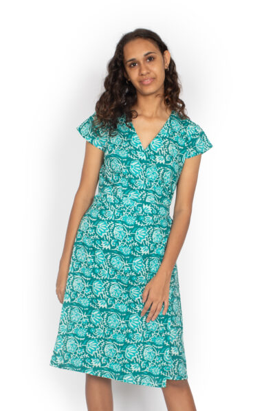Rose Wrap Dress - TURQUOISE BLOOMS