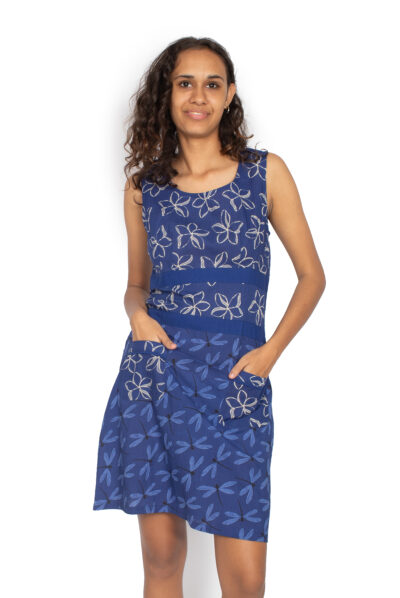 Barbie Dress - MIDNIGHT DRAGONFLY / FRANGIPANI BLUE