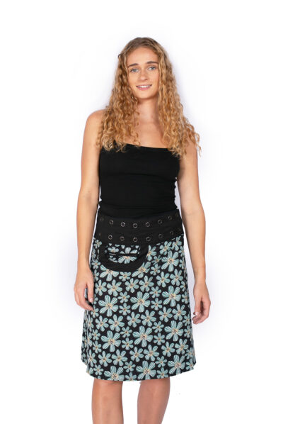 New Energy Reversible Skirt Long - DAISY BLACK / ABSTRACT BLUE