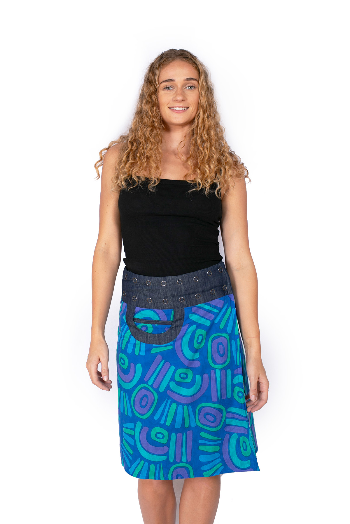 New Energy Reversible Skirt Long - DAISY BLACK / ABSTRACT BLUE - Image 3