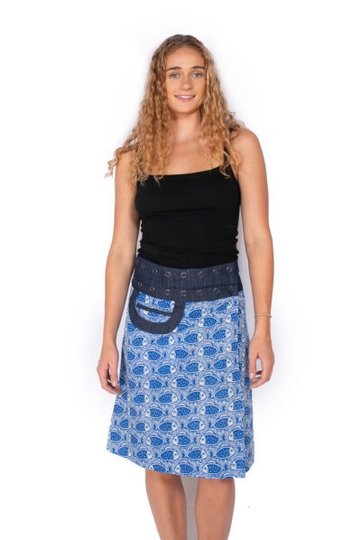 New Energy Reversible Skirt Long - BLUE FISH / BEIGE CROCODILES