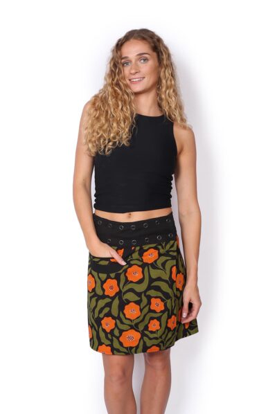 New Energy Reversible Skirt Short - POPPY ORANGE / NAVY FLORALS