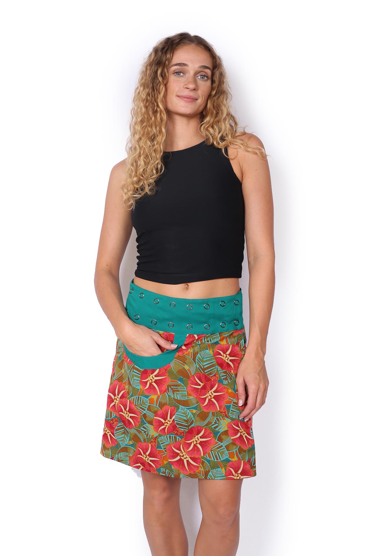 New Energy Reversible Skirt Short - HIBISCUS / BLACK GARDEN