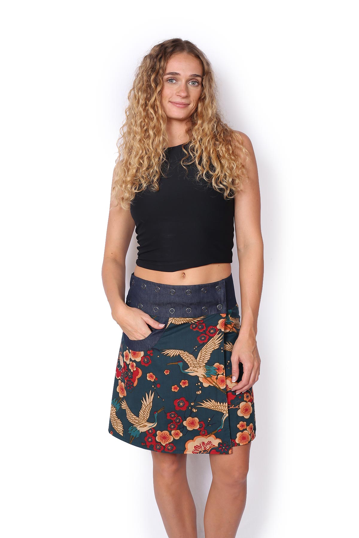 New Energy Reversible Skirt Short - EXOTIC VIBES / CHERRY BLOSSUM CRANES - Image 4