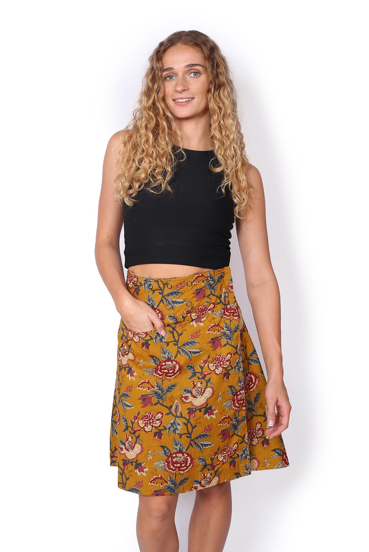 Chameleon Reversible Skirt - MUSTARD FLORALS / NAVY FLORALS