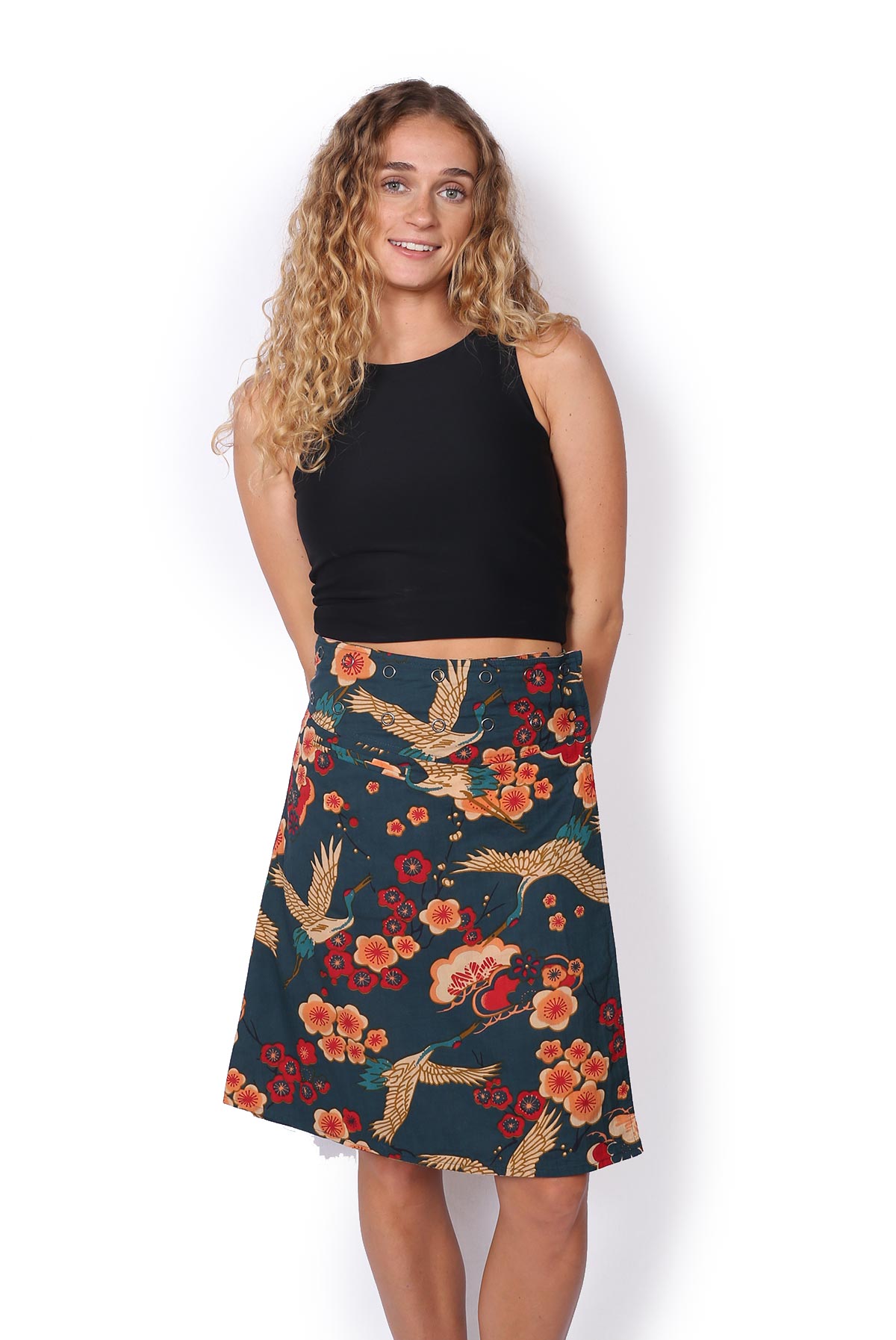 Chameleon Reversible Skirt - EXOTIC VIBES / CHERRY BLOSSUM CRANES - Image 4