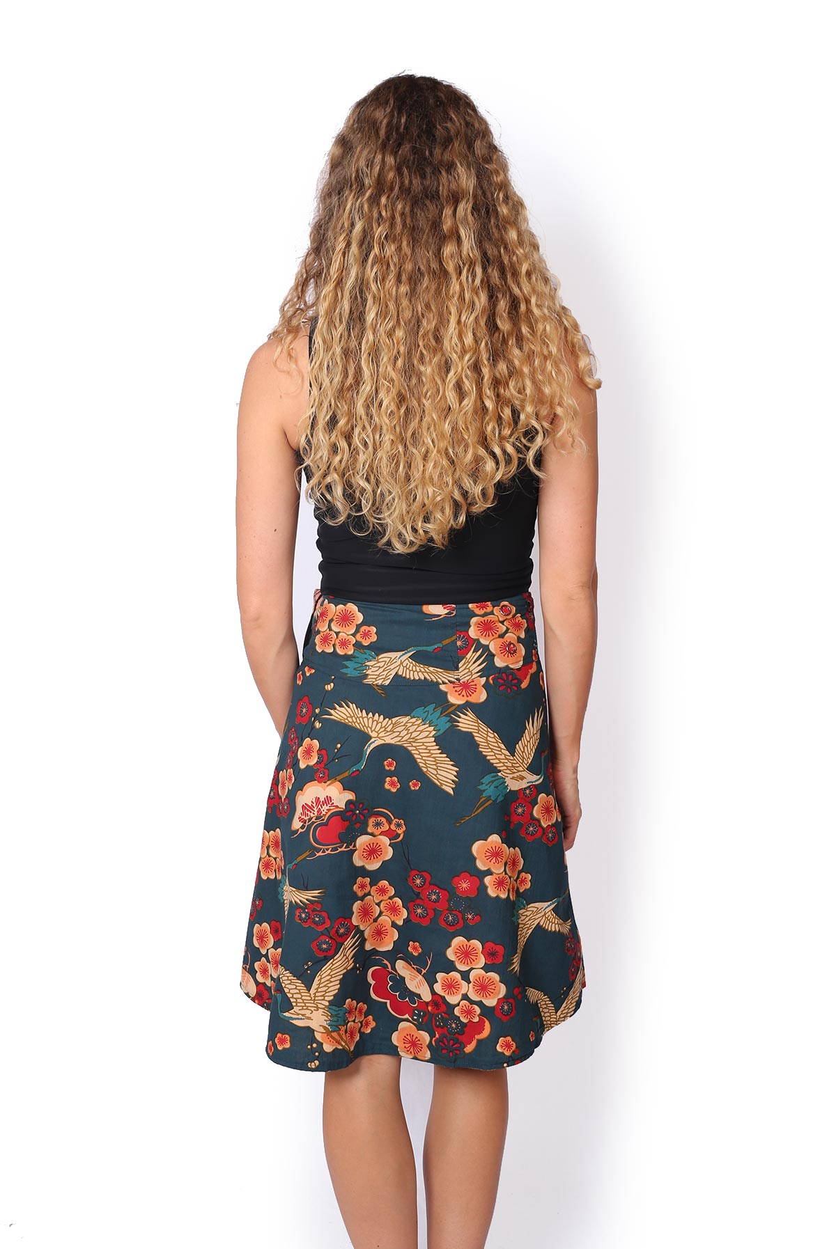 Chameleon Reversible Skirt - EXOTIC VIBES / CHERRY BLOSSUM CRANES - Image 5